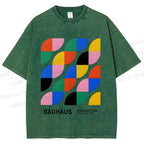 Unisex Colorful Bauhaus Design Printed Washed Tee