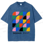 Unisex Colorful Bauhaus Design Printed Washed Tee