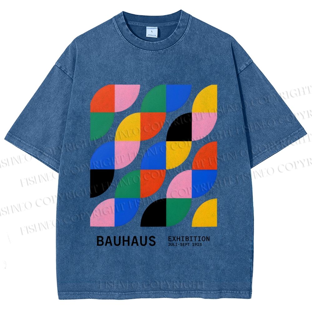 Unisex Colorful Bauhaus Design Printed Washed Tee