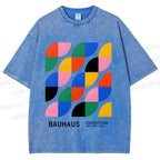 Unisex Colorful Bauhaus Design Printed Washed Tee