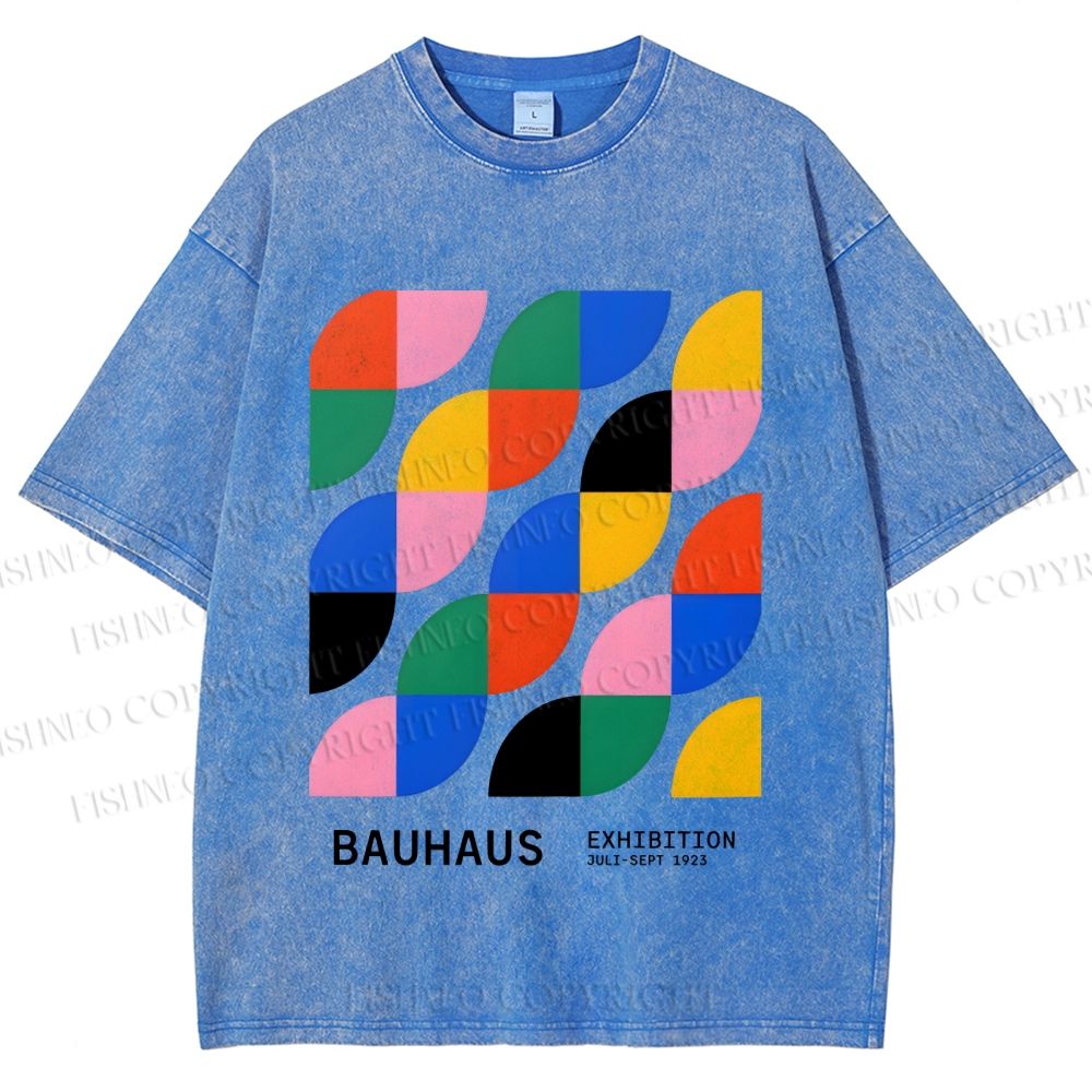 Unisex Colorful Bauhaus Design Printed Washed Tee