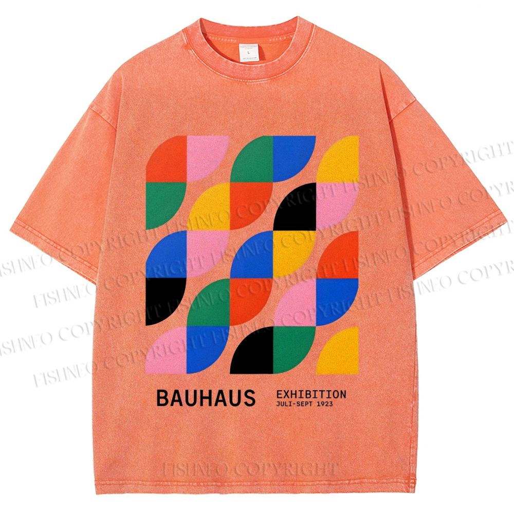 Unisex Colorful Bauhaus Design Printed Washed Tee