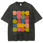 Unisex Colorful Bauhaus Design Printed Washed Tee