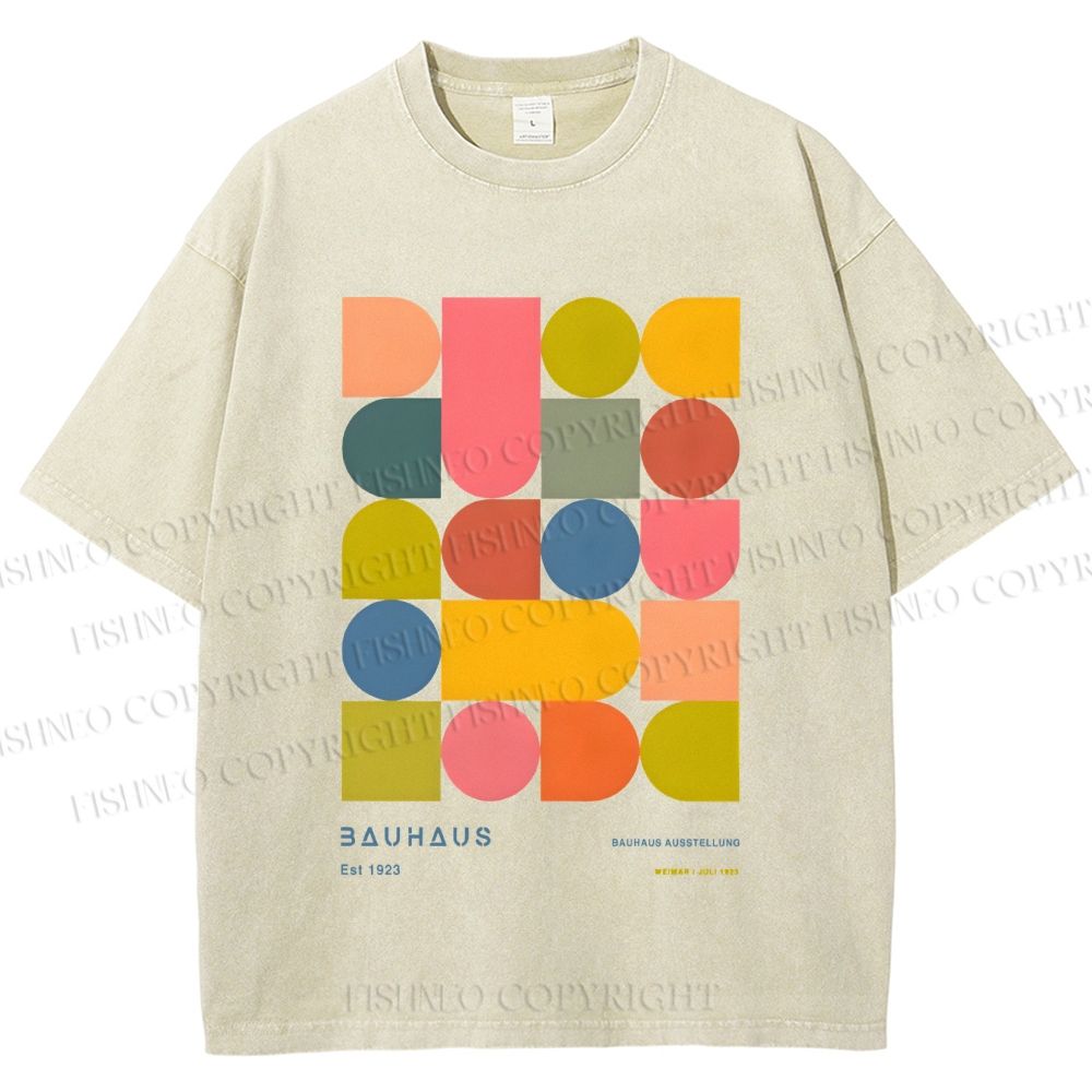 Unisex Colorful Bauhaus Design Printed Washed Tee