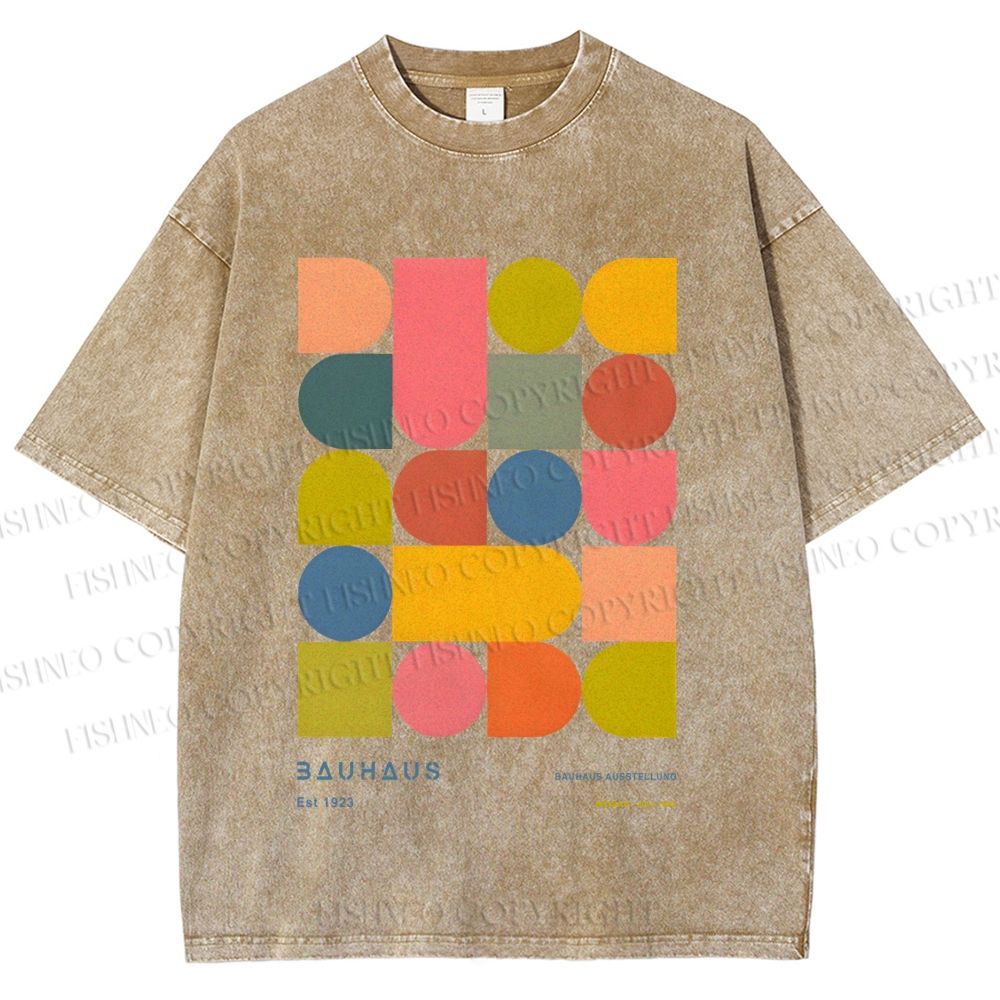 Unisex Colorful Bauhaus Design Printed Washed Tee