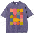 Unisex Colorful Bauhaus Design Printed Washed Tee