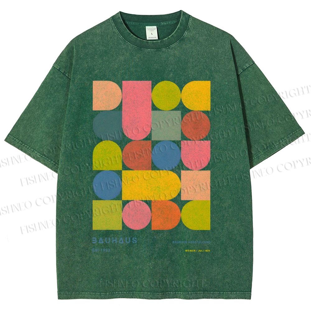 Unisex Colorful Bauhaus Design Printed Washed Tee