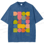 Unisex Colorful Bauhaus Design Printed Washed Tee