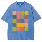 Unisex Colorful Bauhaus Design Printed Washed Tee