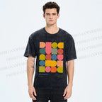 Unisex Colorful Bauhaus Design Printed Washed Tee