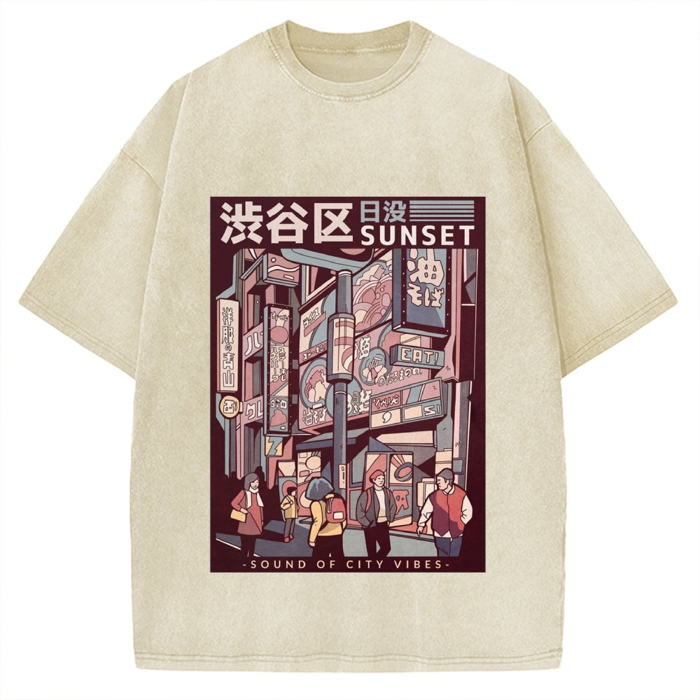 Street Of Sunset Shibuya Japan Vintage Washed T-shirt
