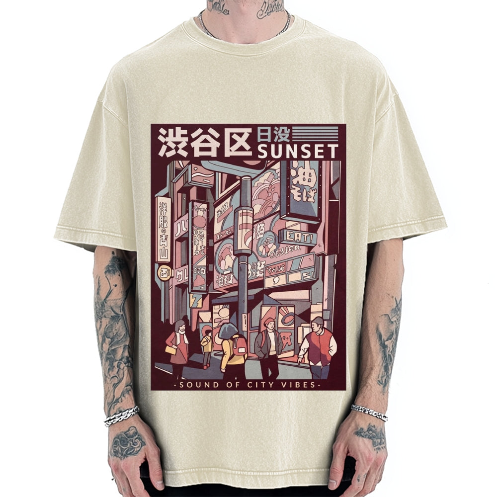 Street Of Sunset Shibuya Japan Vintage Washed T-shirt