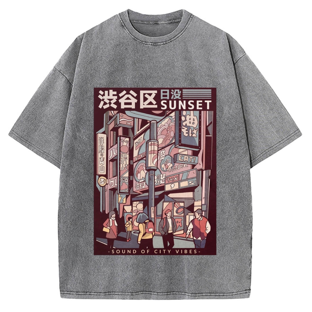 Street Of Sunset Shibuya Japan Vintage Washed T-shirt