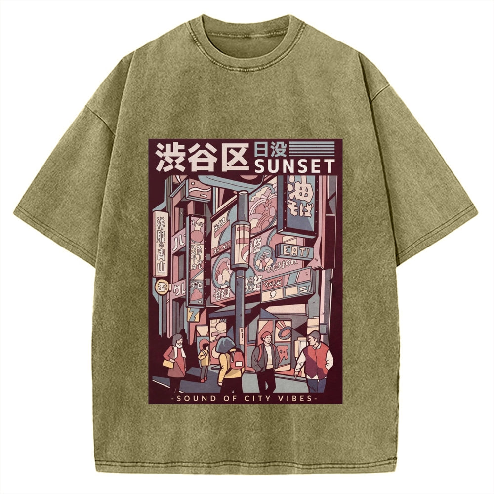 Street Of Sunset Shibuya Japan Vintage Washed T-shirt