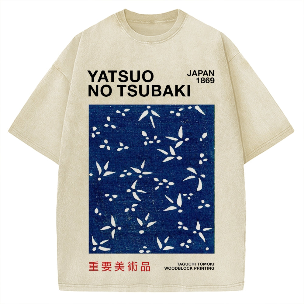 Yatsuo No Tsubaki Japan Art 1869 Vintage Washed T-shirt