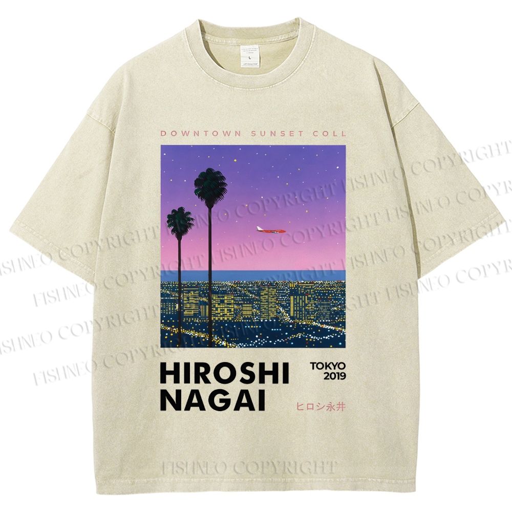 Unisex Hiroshi Nagai Downtown Sunset Collection Printed Washed Tee