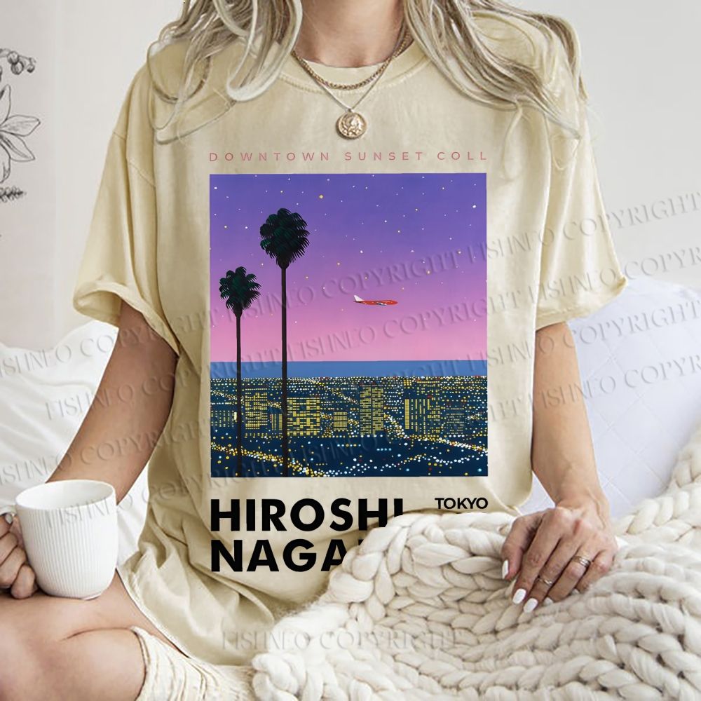 Unisex Hiroshi Nagai Downtown Sunset Collection Printed Washed Tee