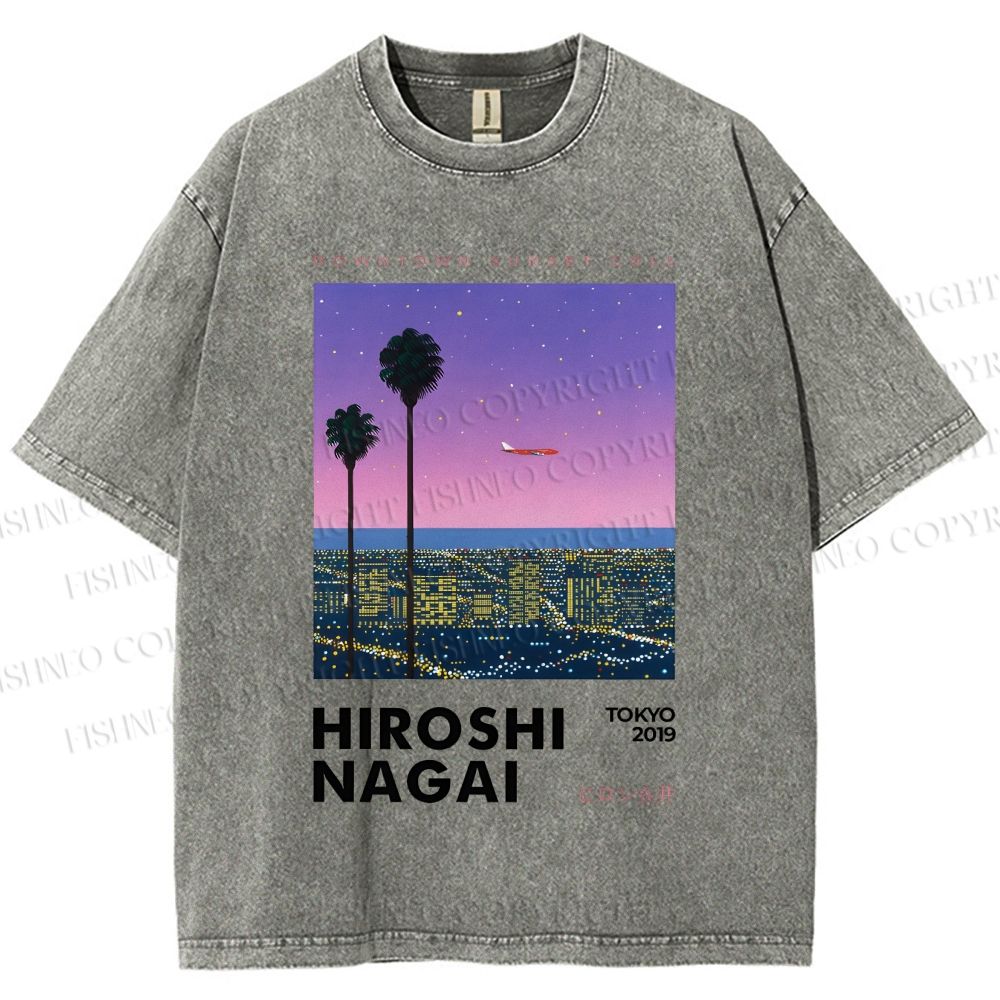 Unisex Hiroshi Nagai Downtown Sunset Collection Printed Washed Tee