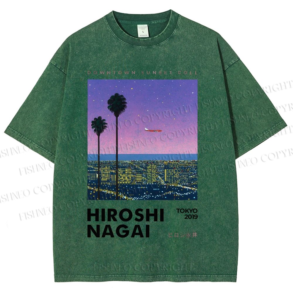 Unisex Hiroshi Nagai Downtown Sunset Collection Printed Washed Tee
