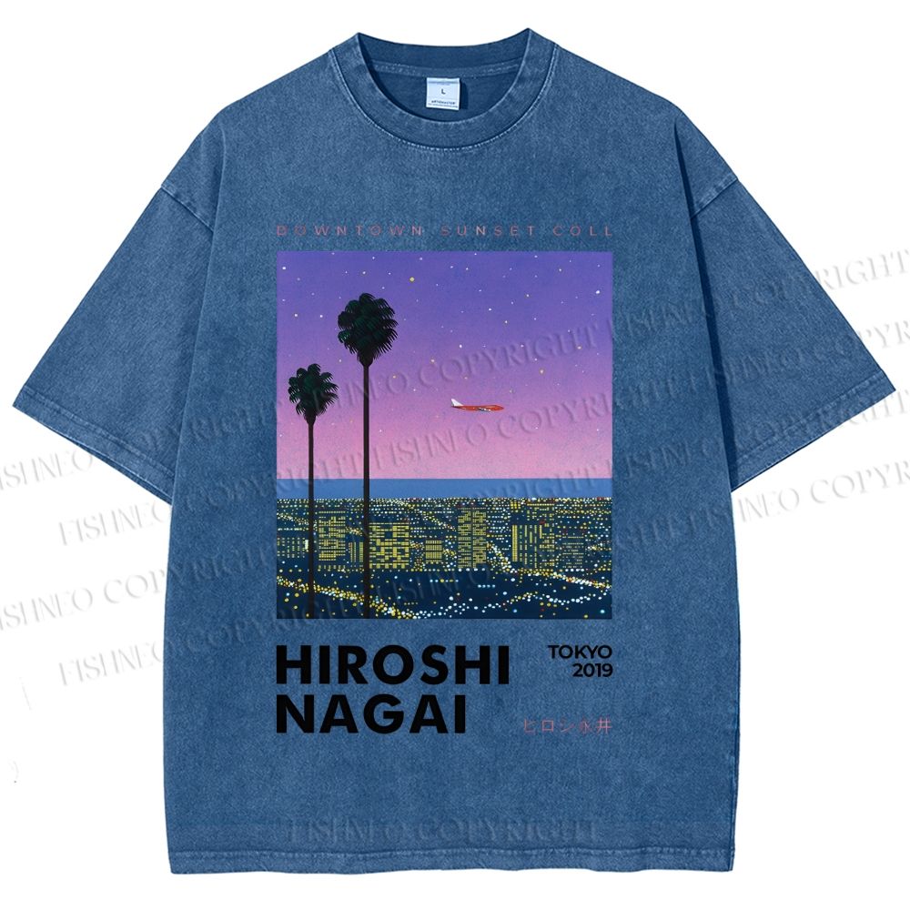 Unisex Hiroshi Nagai Downtown Sunset Collection Printed Washed Tee