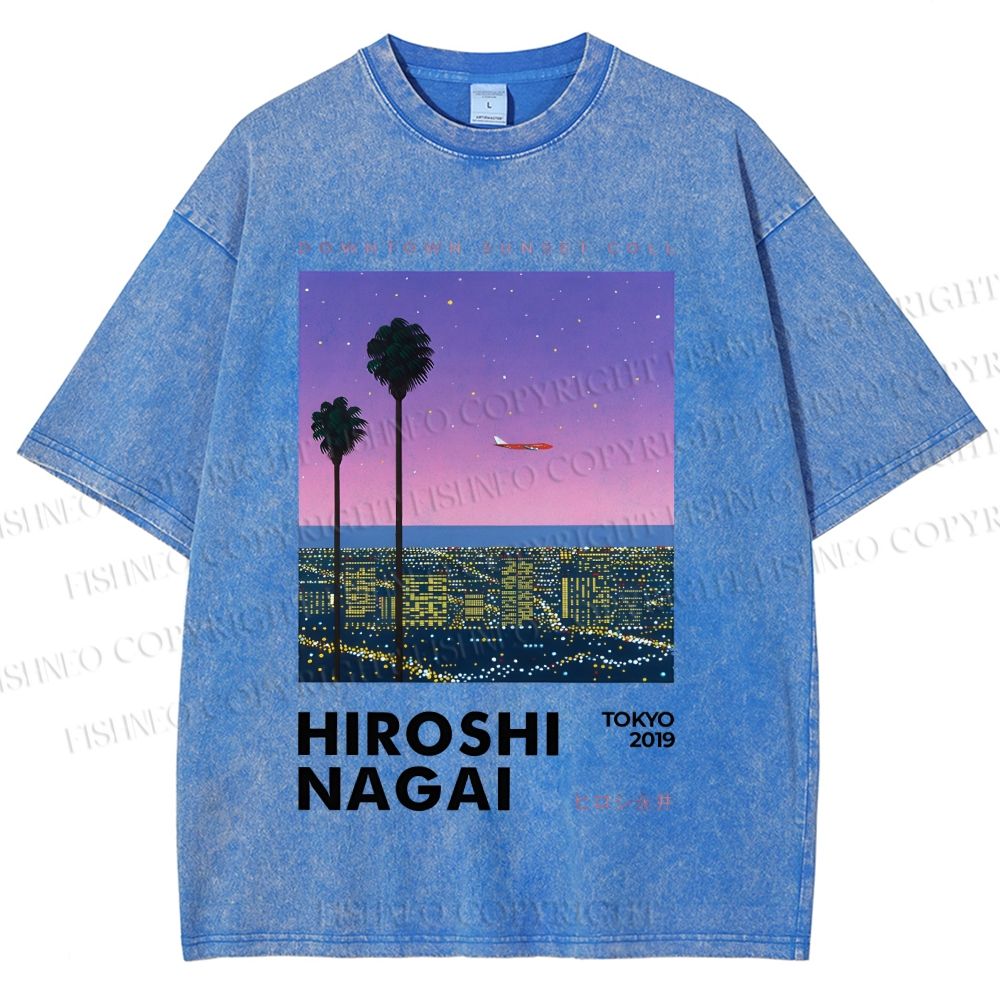 Unisex Hiroshi Nagai Downtown Sunset Collection Printed Washed Tee