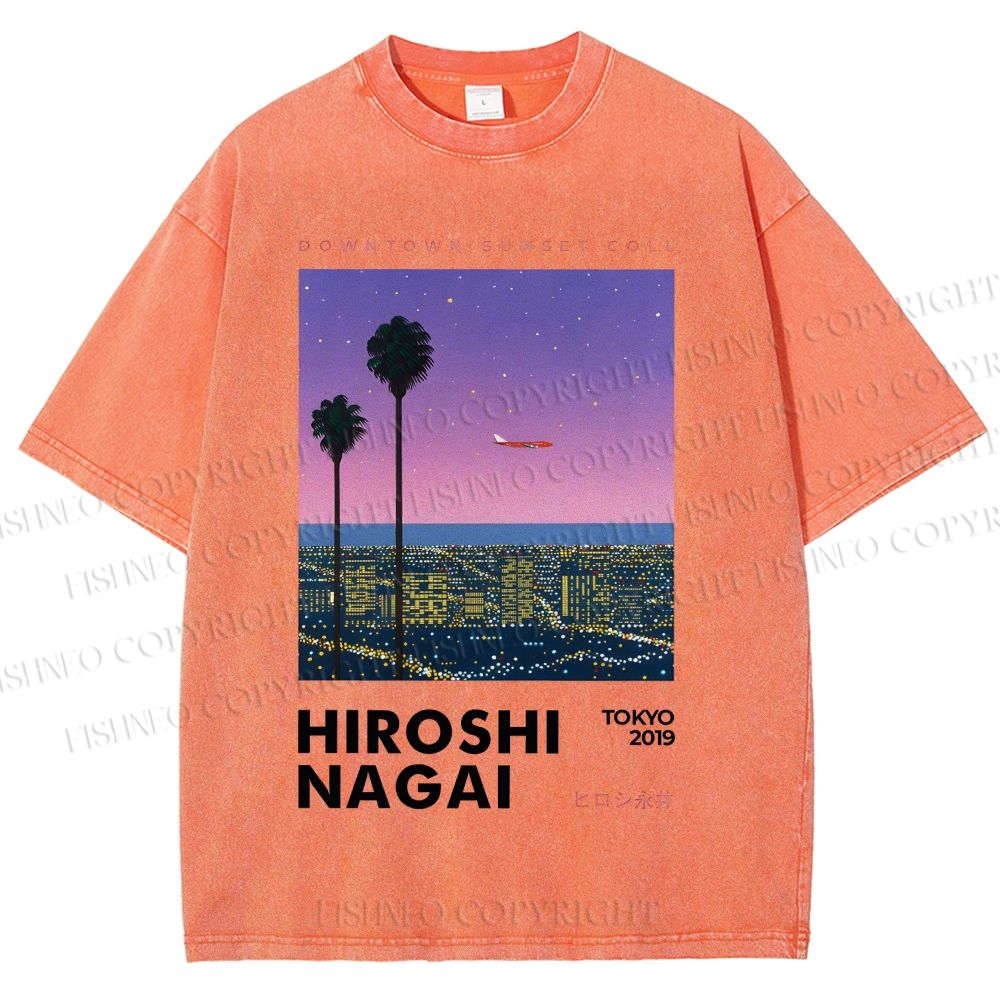 Unisex Hiroshi Nagai Downtown Sunset Collection Printed Washed Tee