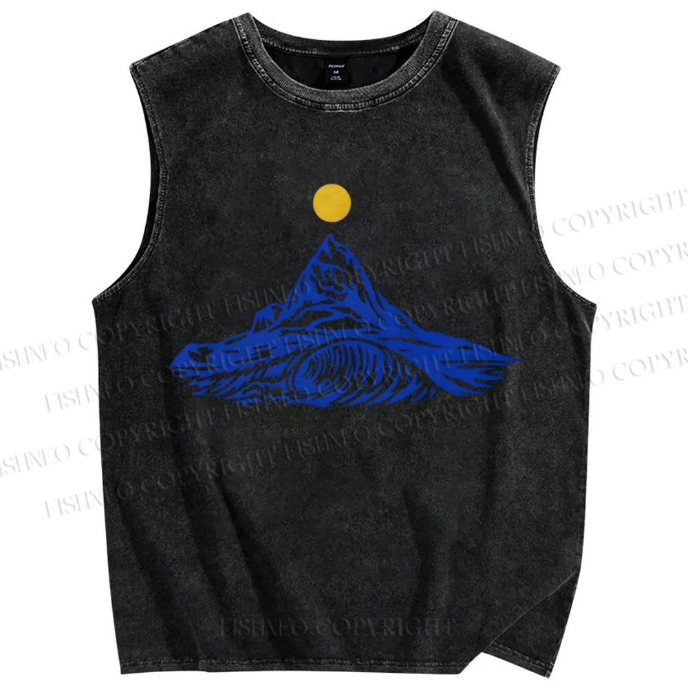 Unisex Waves Sun Printed Washed Tank Top