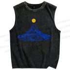 Unisex Waves Sun Printed Washed Tank Top