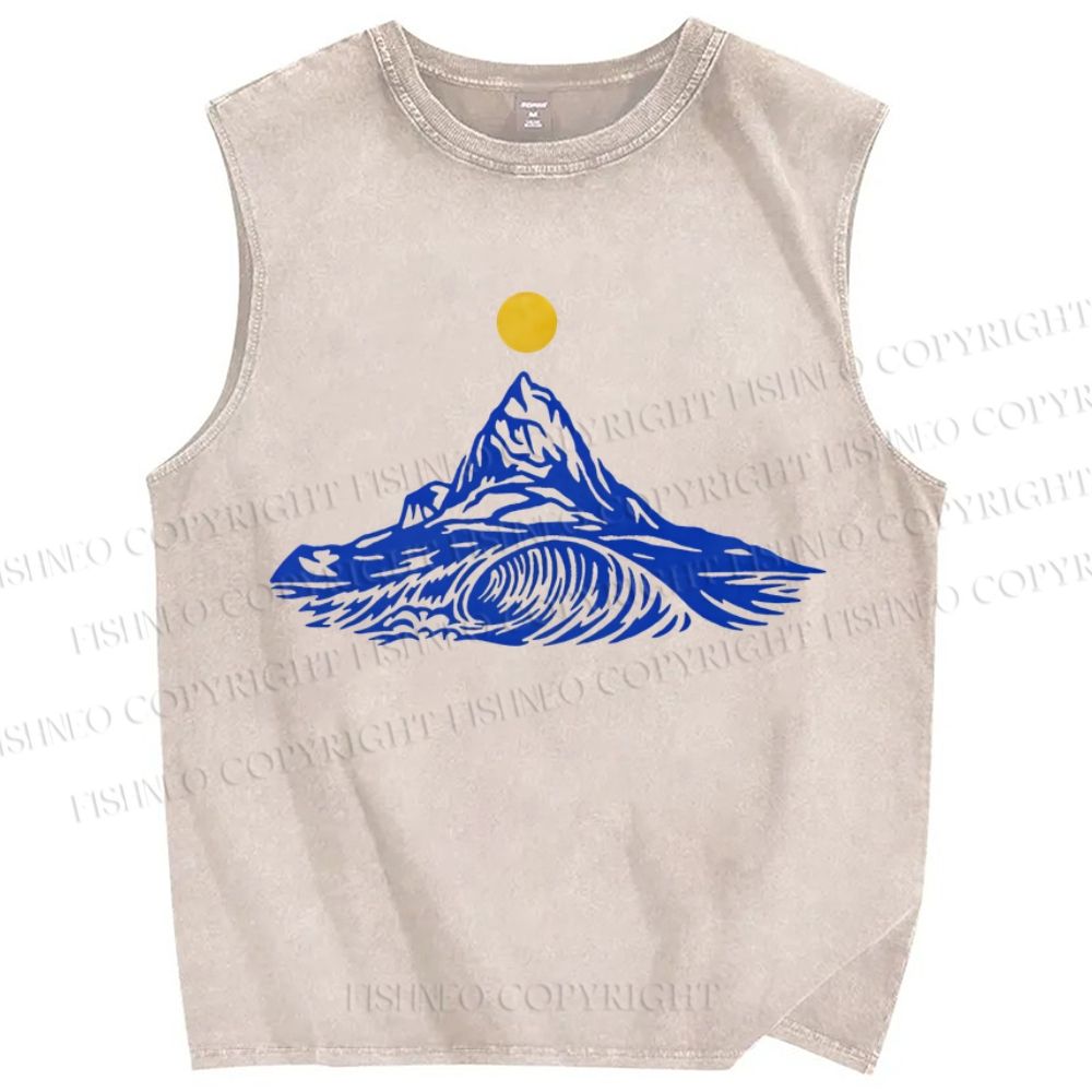 Unisex Waves Sun Printed Washed Tank Top