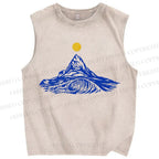 Unisex Waves Sun Printed Washed Tank Top