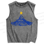 Unisex Waves Sun Printed Washed Tank Top