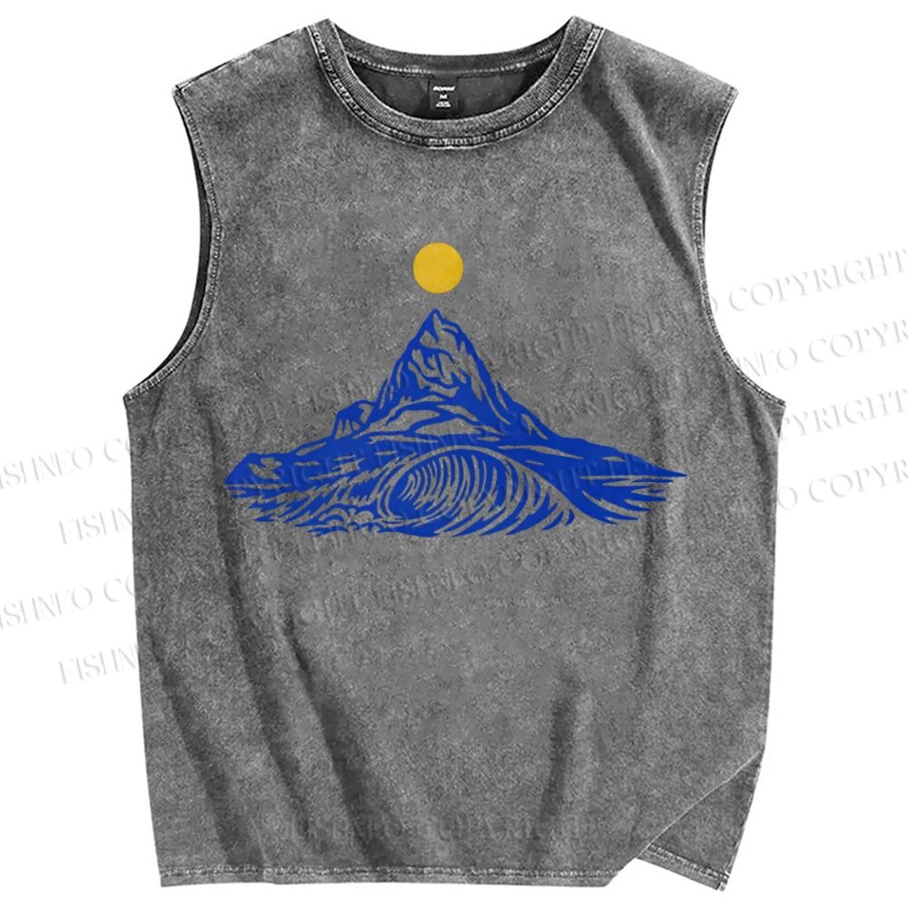 Unisex Waves Sun Printed Washed Tank Top