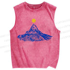 Unisex Waves Sun Printed Washed Tank Top