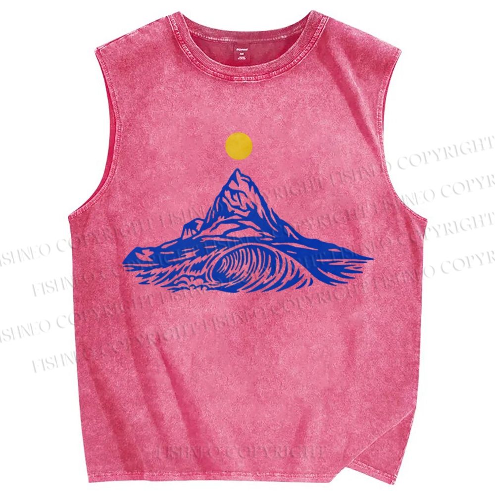 Unisex Waves Sun Printed Washed Tank Top