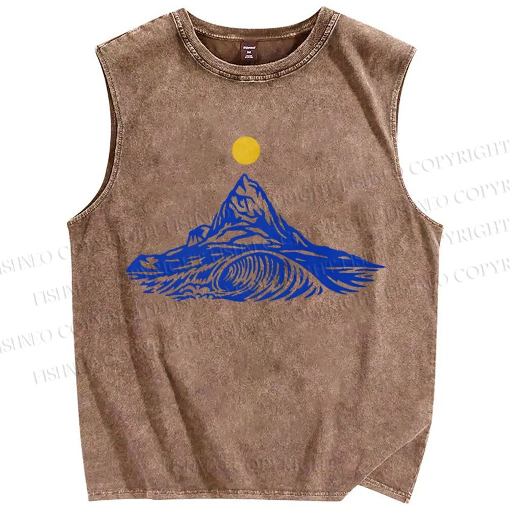 Unisex Waves Sun Printed Washed Tank Top
