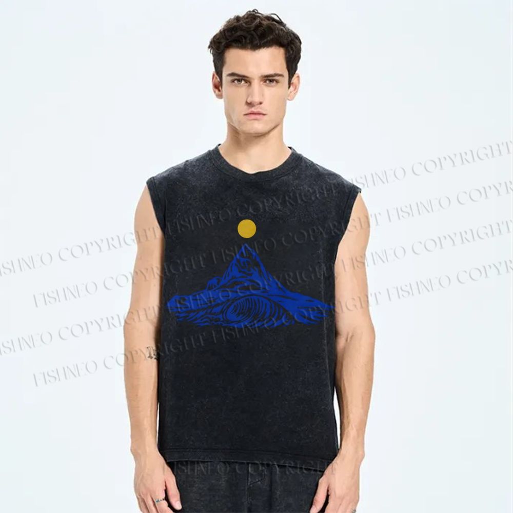 Unisex Waves Sun Printed Washed Tank Top