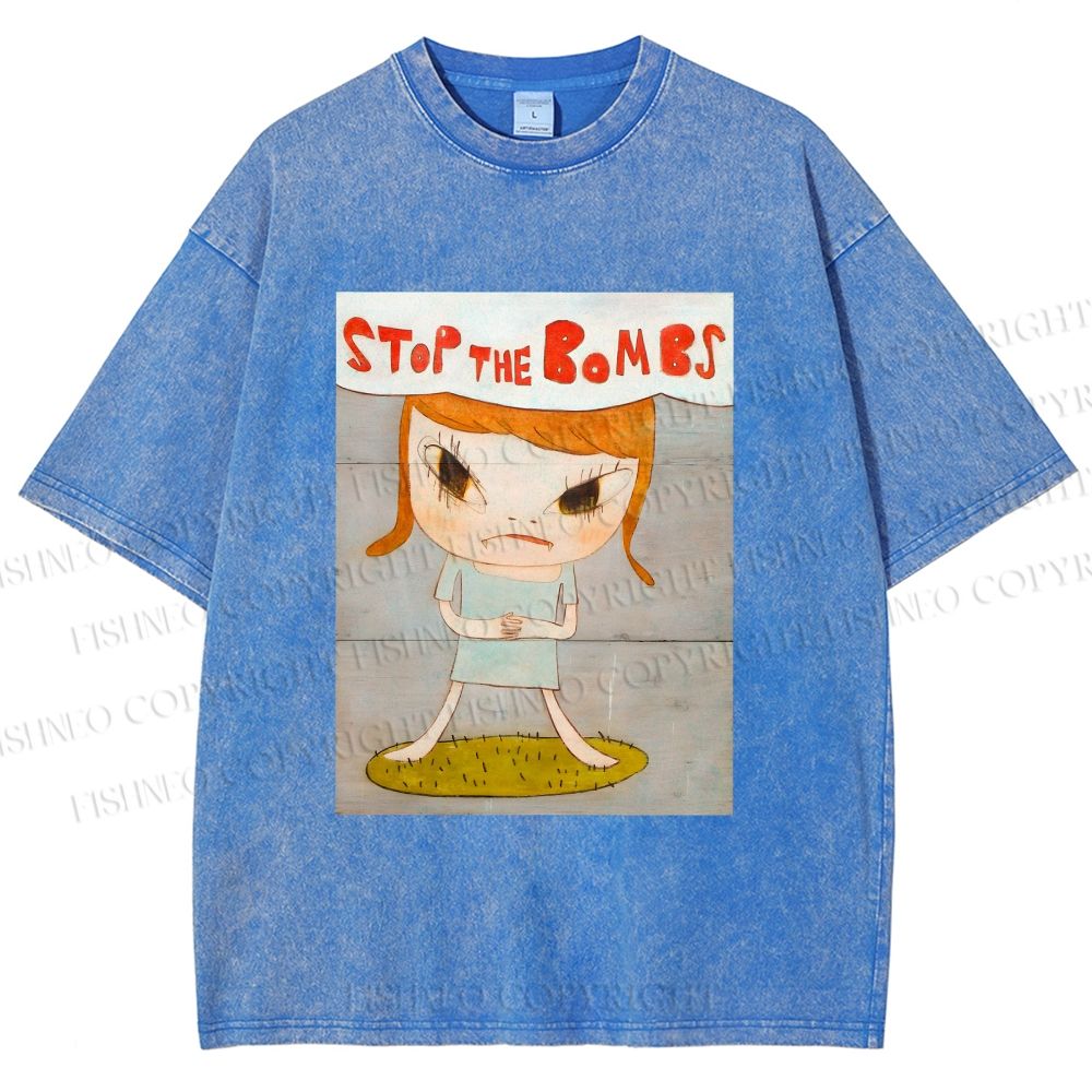 Unisex Yoshitomo Nara Stop The Bombs Printed Washed Tee