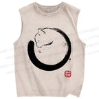 Unisex Cat Printed Washed Tank Top