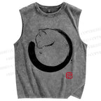 Unisex Cat Printed Washed Tank Top