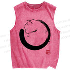 Unisex Cat Printed Washed Tank Top