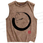 Unisex Cat Printed Washed Tank Top