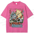 Unisex Catzilla Vs Robots Printed Washed Tee