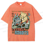 Unisex Catzilla Vs Robots Printed Washed Tee