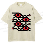 Unisex Artistic Geometric Eyes Printed Washed Tee