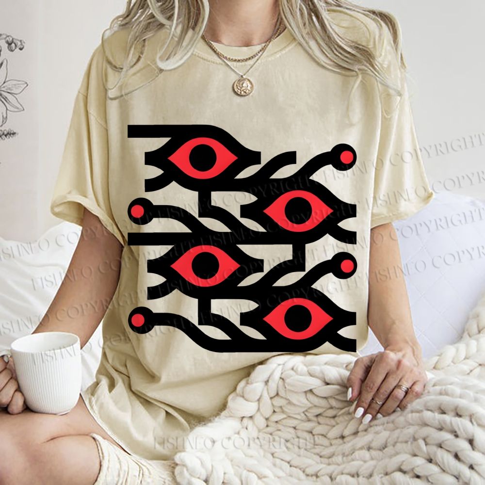Unisex Artistic Geometric Eyes Printed Washed Tee