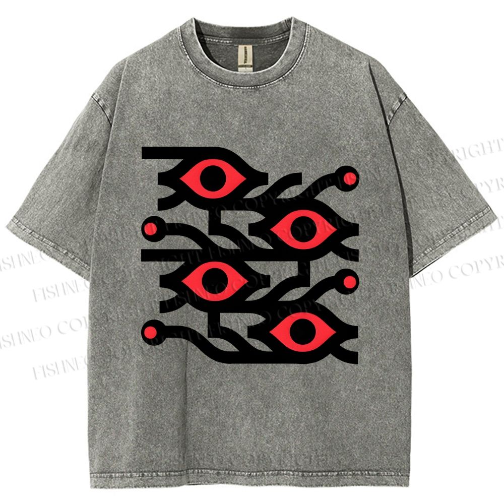 Unisex Artistic Geometric Eyes Printed Washed Tee