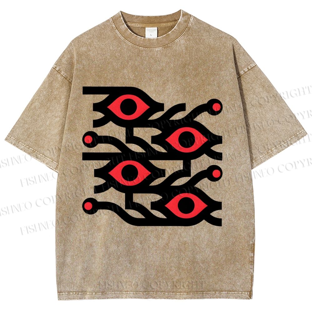 Unisex Artistic Geometric Eyes Printed Washed Tee