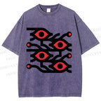 Unisex Artistic Geometric Eyes Printed Washed Tee