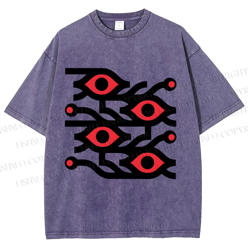 Unisex Artistic Geometric Eyes Printed Washed Tee
