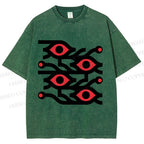 Unisex Artistic Geometric Eyes Printed Washed Tee